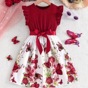 Girl's Floral Dress with Bow Belt