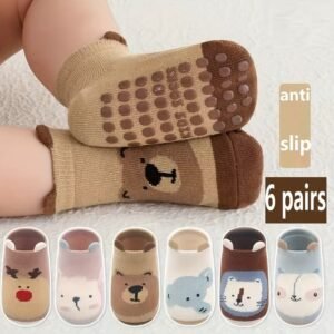 6 Pairs Anti-Slip Cartoon Socks for Toddlers