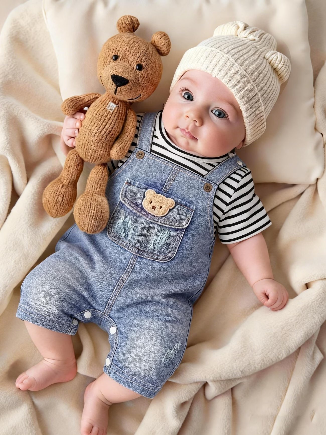 Striped Short Sleeve Toddler Overalls