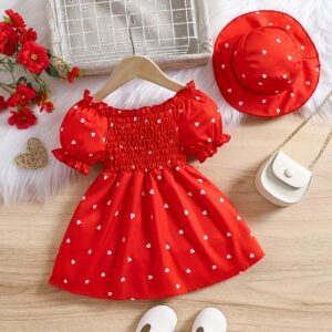 Adorable Puff Sleeve Dress Set