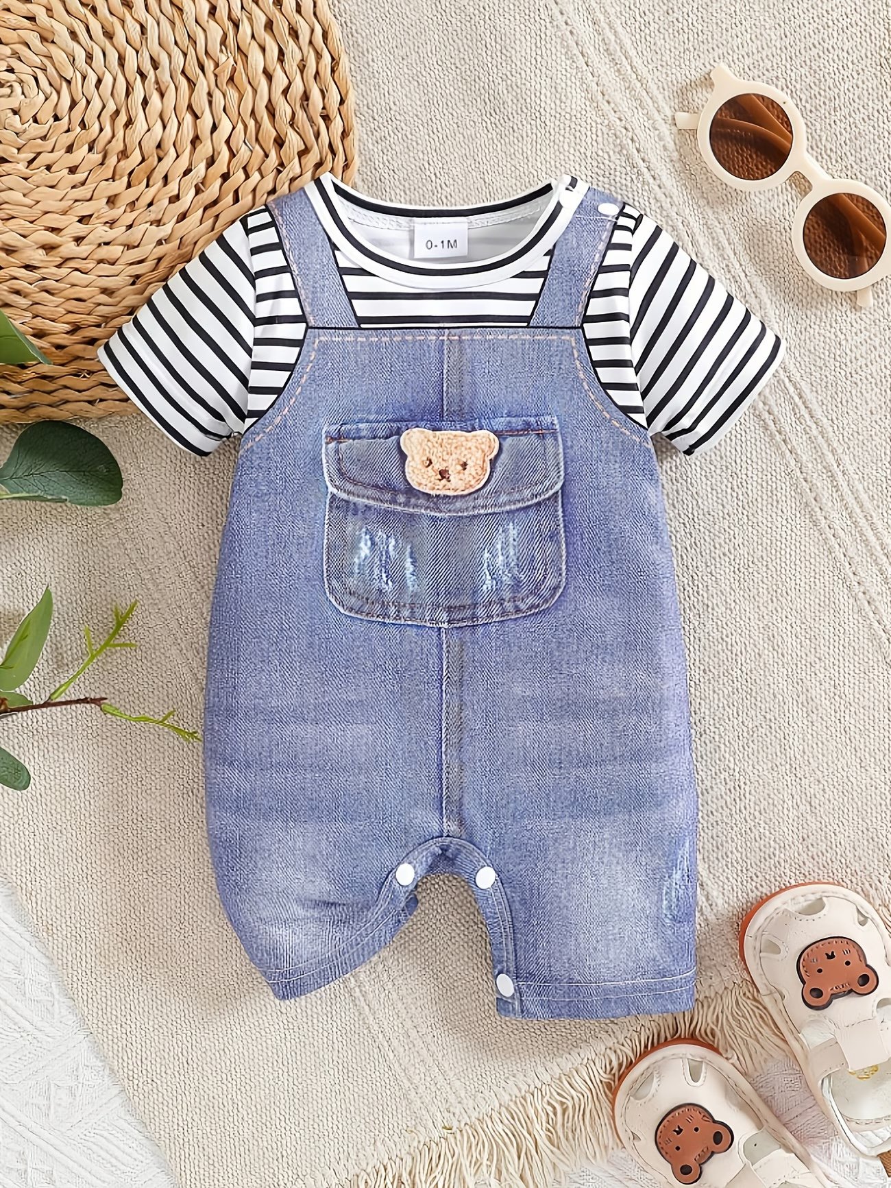 Striped Short Sleeve Toddler Overalls - Image 2